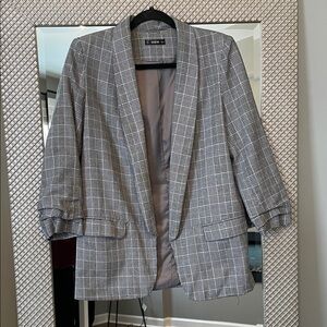 SHEIN Classic Checkered Blazer in Gray